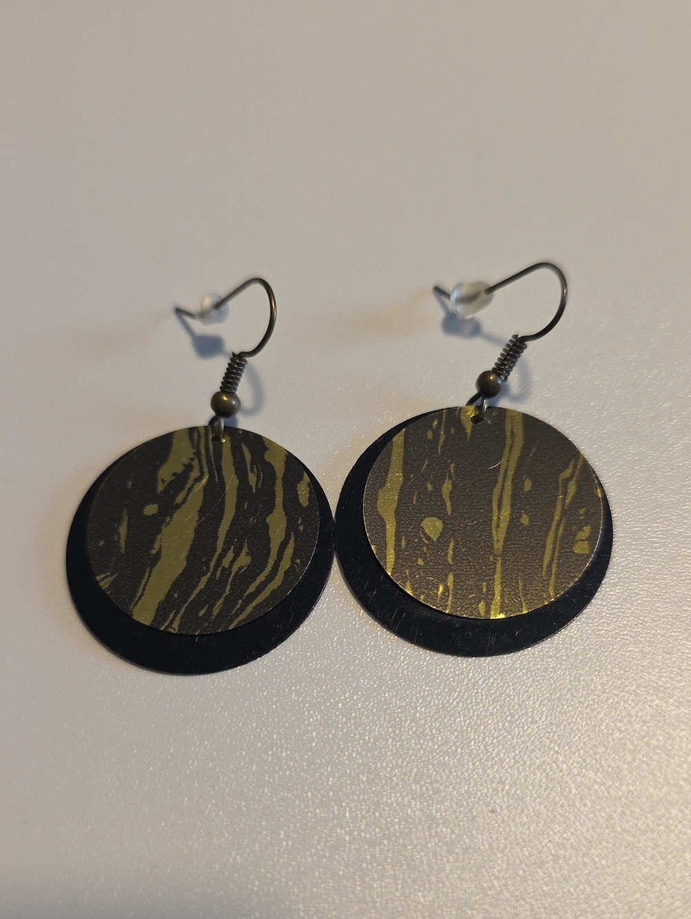 Gold and Black Drop Disc Earrings - Women Jewelry